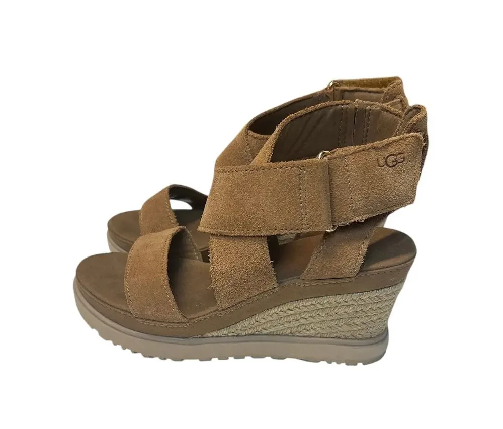 UGG Women's Ileana Ankle Wedge Sandals Chestnut Size 6